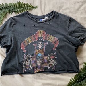 H&M Guns N Roses Distressed Crop Top